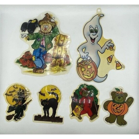 Vtg Halloween Suction Cup Window Decorations Witch Cat Die Cut Plastic Lot of 6 - Picture 2 of 16